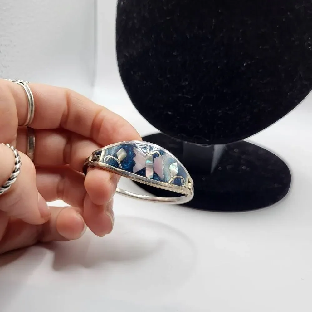 Artisan Made Alpaca Sterling Silver Enamel and Mother of Pearl Butterfly Childre